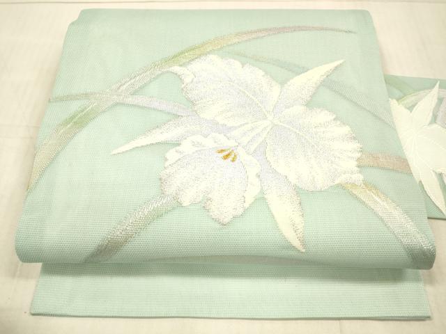 平和屋着物＊夏物　九寸名古屋帯　草花文　金銀糸　正絹　逸品　DAAX0518cm