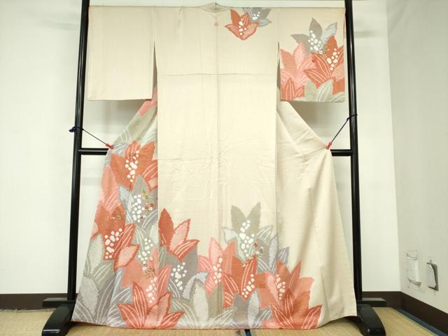 平和屋着物●訪問着　刺繍　絞り　草花文　金彩　正絹　逸品　DAAX1237op