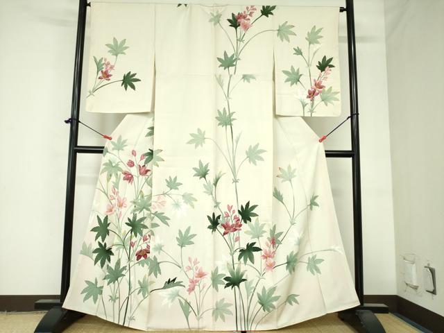 平和屋着物●訪問着　手描き　草花文　正絹　逸品　DAAX1255op