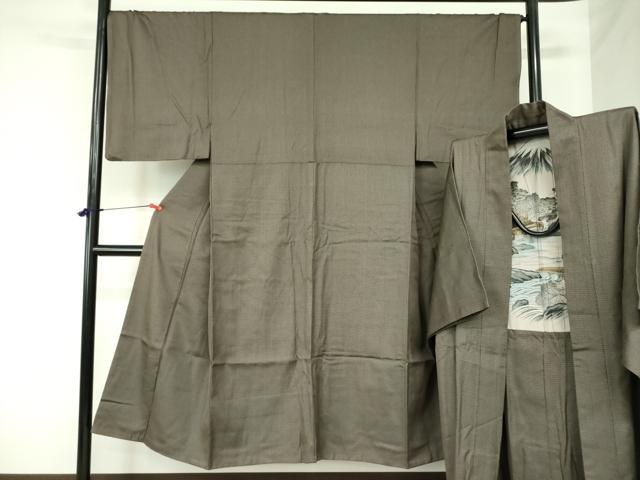 平和屋着物●男性　紬　アンサンブル　長羽織　120亀甲　総詰め　正絹　逸品　DAAX1275op