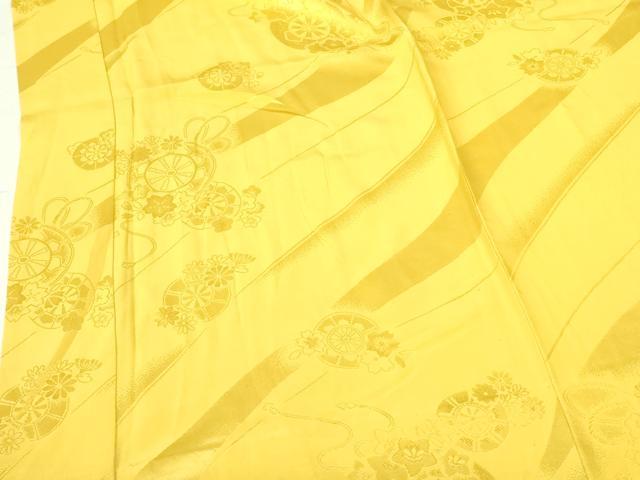 平和屋着物●振袖用長襦袢　無双仕立て　紅花染　源氏車花地紋　支子色　証紙付き　正絹　逸品　DAAX1382op 平和屋着物○振袖用長襦袢 無双仕立て 紅花染 源氏車花地紋 支子色