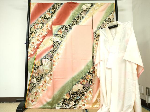 平和屋着物●ブライダルファッションデザイナー・桂由美　振袖・長襦袢(無双仕立て)セット　飛鶴花文　暈し染め　金彩　逸品　DAAX1385op