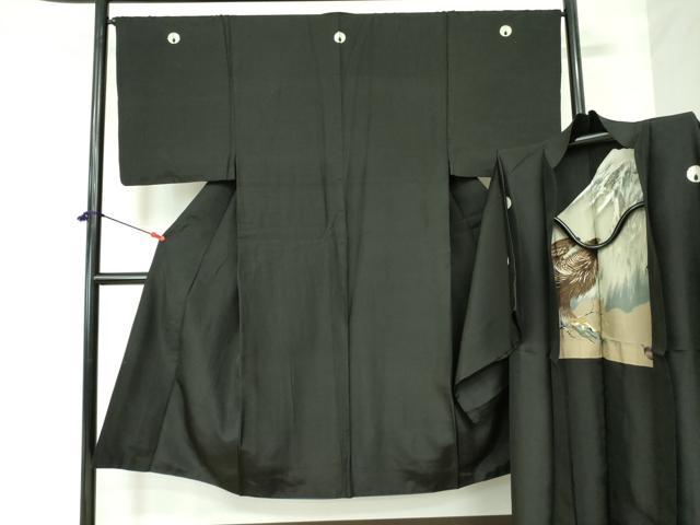 平和屋着物●男性　黒紋付　羽織セット　羽裏・一富士二鷹三茄子　正絹　逸品　DAAX1386op