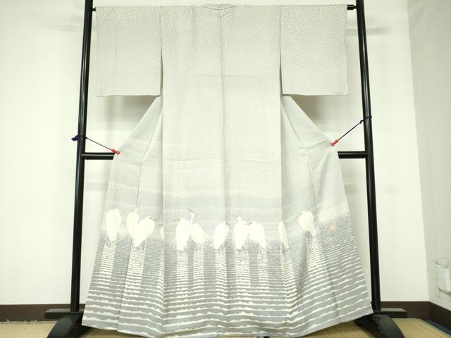 平和屋着物●東京友禅　菅有鬼一　訪問着　白鷺　小田急百貨店扱い　正絹　逸品　DAAX1390op