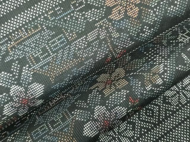 平和屋着物●本場大島紬　9マルキ　横段風景花文　正絹　逸品　未使用　DAAX1409op