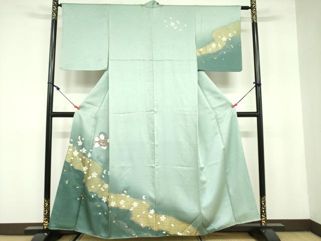 平和屋着物●訪問着　人物舞桜文　暈し染め　金彩　正絹　逸品　DAAX1480op