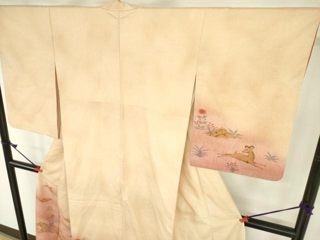 平和屋着物○訪問着 紬地 手描き 狩猟文 暈し染め 正絹 逸品