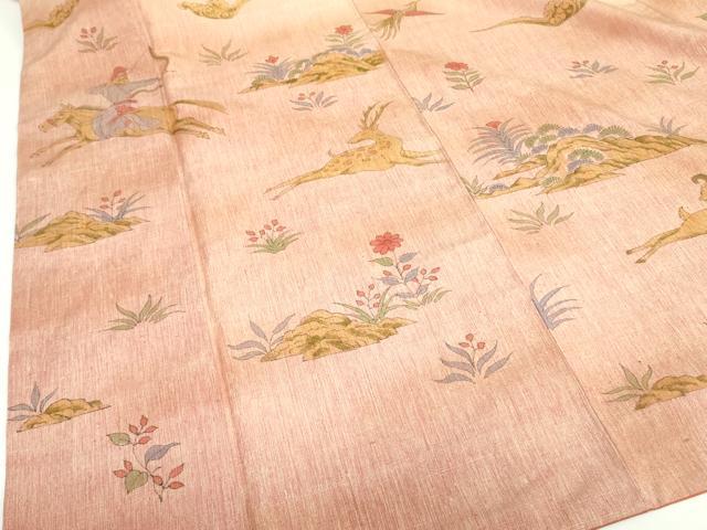 平和屋着物○訪問着 紬地 手描き 狩猟文 暈し染め 正絹 逸品