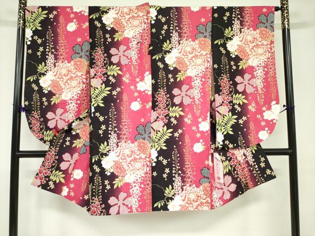 平和屋着物●小振袖　二尺袖　草花文　暈し染め　洗える着物　未使用　DAAX1517op