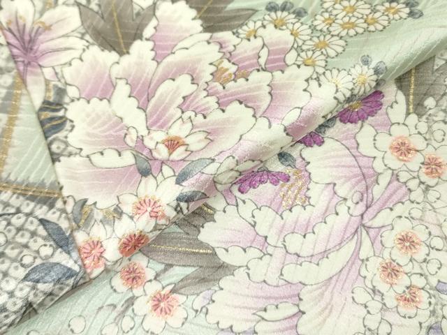 平和屋着物○創業460年・千總 小紋 草花文 牡丹 金彩 西武百貨店