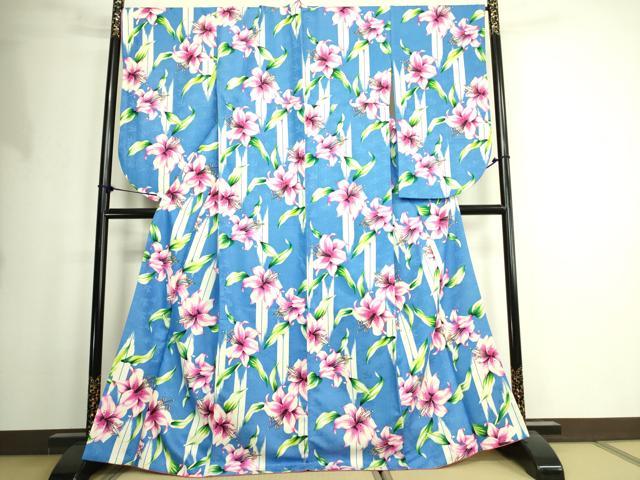 平和屋着物●小振袖　二尺袖　手描き　百合　ユリ　洗える着物　DAAX1930op