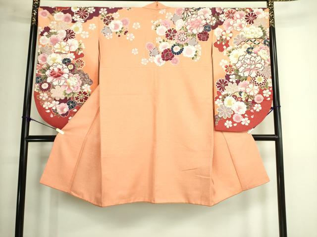 平和屋着物●小振袖　二尺袖　牡丹花文　暈し染め　金彩　洗える着物　DAAX1931op