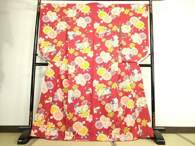 平和屋着物●小振袖　二尺袖　草花文　洗える着物　DAAX1943op