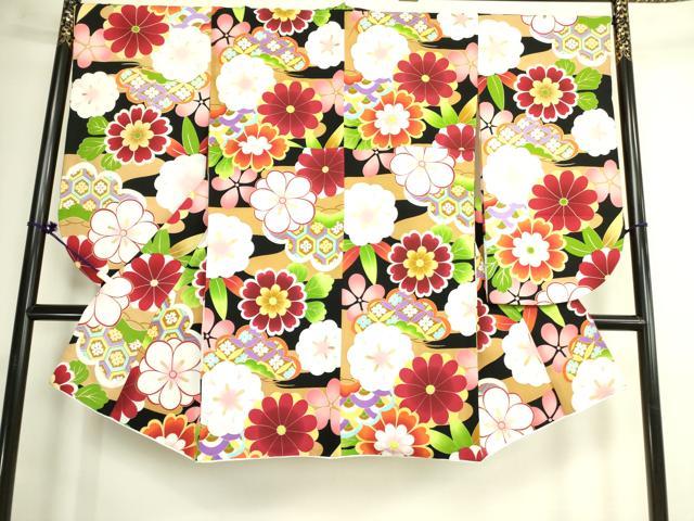 平和屋着物●小振袖　二尺袖　舞花文　黒地　金彩　洗える着物　DAAX1946op