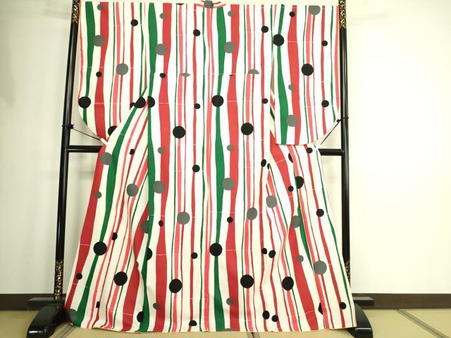 平和屋着物●小振袖　二尺袖　抽象間道　洗える着物　DAAX1954op