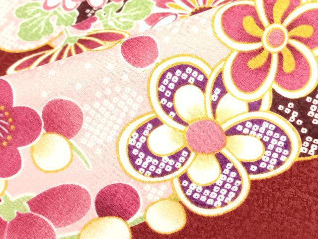 平和屋着物○小振袖 二尺袖 舞花文 洗える着物 DAAX1956op