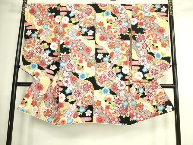 平和屋着物●小振袖　二尺袖　道長花鞠文　橘　黒地　金彩　DAAX1965op