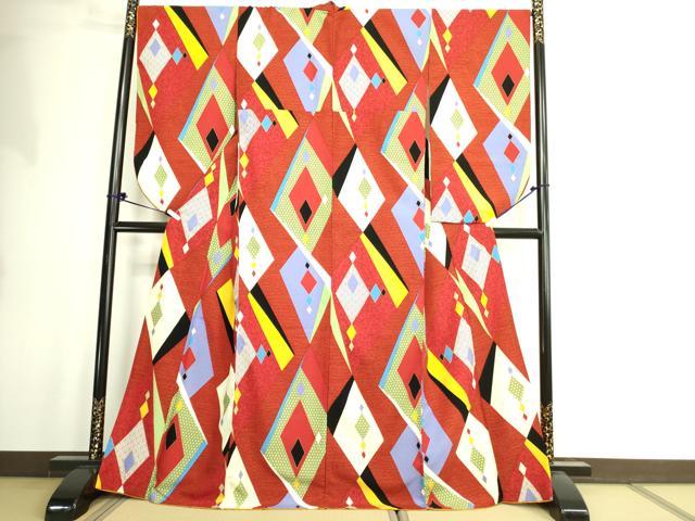 平和屋着物●小振袖　二尺袖　幾何学文様　金彩　洗える着物　DAAX1967op