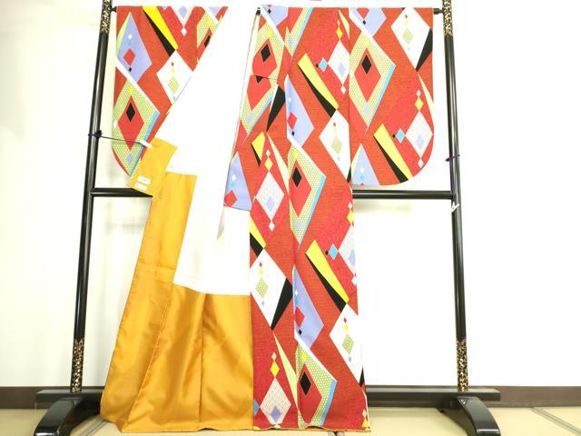 平和屋着物○小振袖 二尺袖 幾何学文様 金彩 洗える着物 DAAX1967op