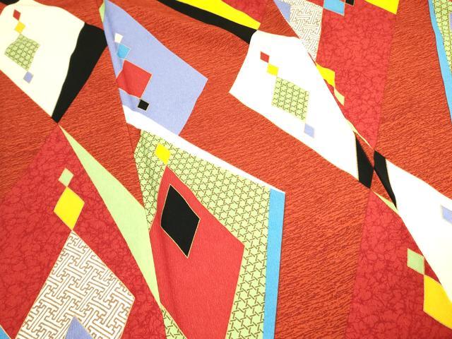 平和屋着物○小振袖 二尺袖 幾何学文様 金彩 洗える着物 DAAX1967op