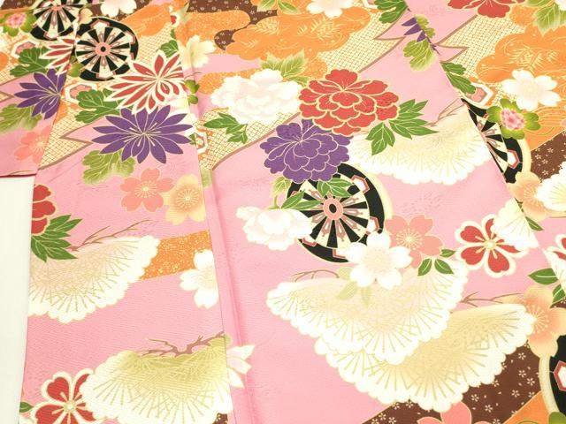 平和屋着物○小振袖 二尺袖 花車文 金彩 洗える着物 DAAX1968op