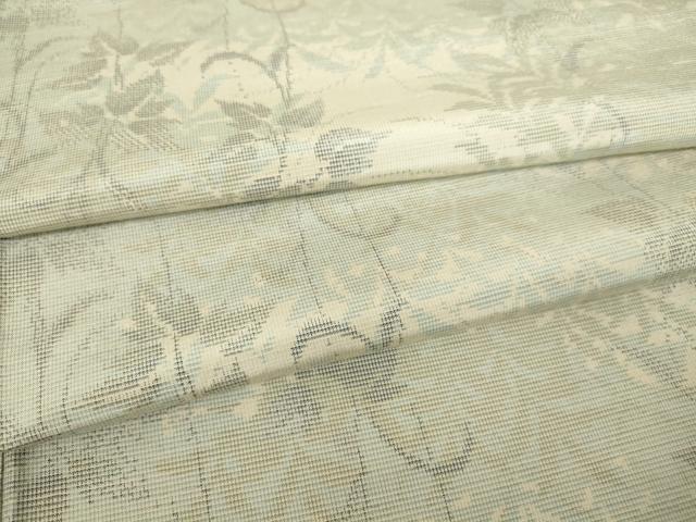 平和屋着物▽上質な紬　単衣　草葉文　正絹　逸品　DAAX3017az