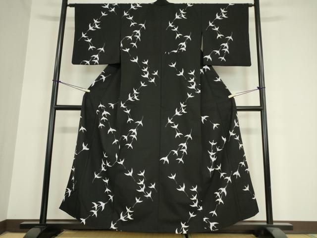 平和屋着物▽小紋 単衣 飛鶴文 黒地 洗える着物 DAAX3020az 小紋