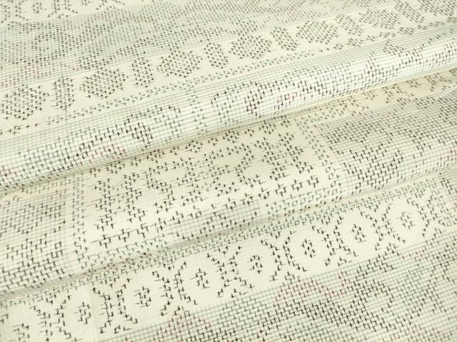 平和屋着物▽上質な紬　単衣　横段文　正絹　逸品　DAAX3047az