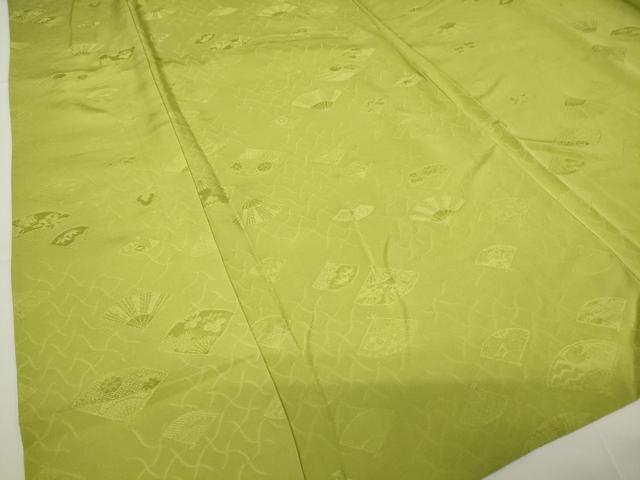 平和屋着物▽上質な色無地　単衣　扇面花地紋　苗色　正絹　逸品　DAAX3123az 平和屋着物▽上質な色無地 単衣 扇面花地紋 苗色 正絹 逸品 DAAX3123az