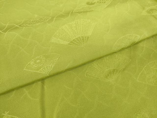 平和屋着物▽上質な色無地 単衣 扇面花地紋 苗色 正絹 逸品 DAAX3123az