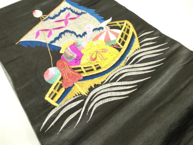 平和屋着物○アンティーク 大正ロマン 両面 京袋帯 刺繍 獅子に牡丹