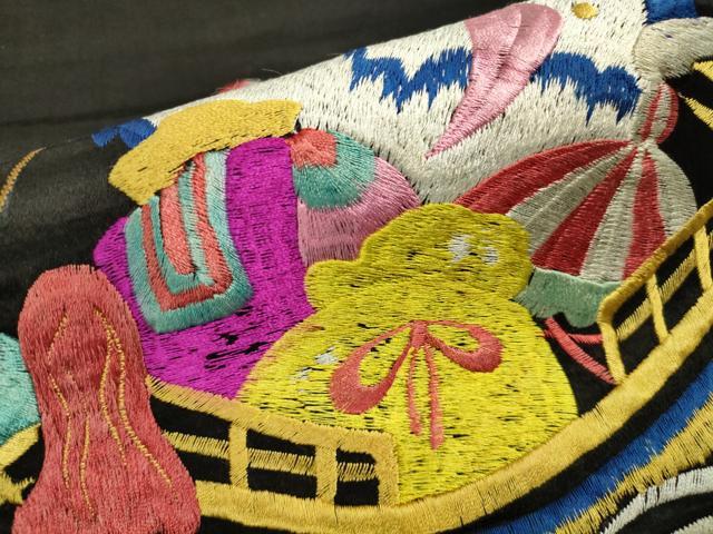 平和屋着物●アンティーク　大正ロマン　両面　京袋帯　刺繍　獅子に牡丹　宝船　金糸　正絹　逸品　DAAX3377az 平和屋着物○アンティーク 大正ロマン 両面 京袋帯 刺繍 獅子に牡丹