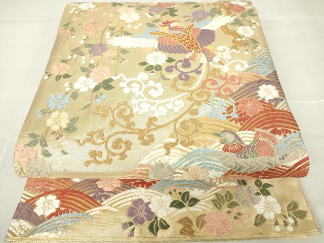 平和屋着物●佐賀錦　六通柄袋帯　唐織　瑞鳥桜花流波文　金糸　正絹　逸品　DAAX3719az