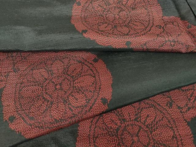 平和屋着物●上質な紬　正倉院雪輪花文　黒地　正絹　逸品　DAAX3787az