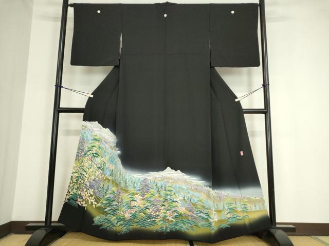 平和屋着物●十日町友禅作家　岡村蒼風　黒留袖　遠山樹林文　正絹　逸品　DAAX3800az