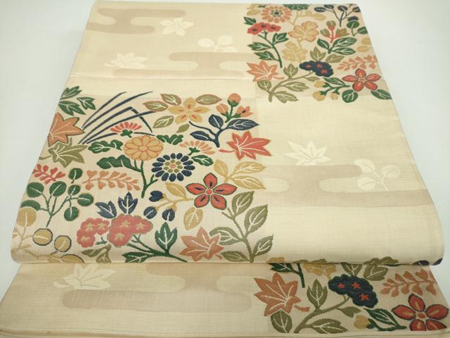 平和屋着物●名門木屋太　今河織物　六通柄袋帯　市松秋草文　正絹　逸品　DAAX4004ps