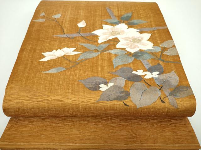 平和屋着物▽太鼓柄袋帯　スリーシーズン帯　春　夏　秋　すくい織　枝花文　金糸　戸田縫製　正絹　逸品　DAAX4011ps 平和屋着物○太鼓柄袋帯 スリーシーズン帯 春 夏 秋 すくい織 枝