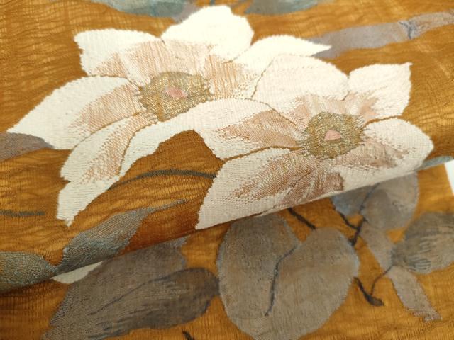 平和屋着物▽太鼓柄袋帯　スリーシーズン帯　春　夏　秋　すくい織　枝花文　金糸　戸田縫製　正絹　逸品　DAAX4011ps 平和屋着物○太鼓柄袋帯 スリーシーズン帯 春 夏 秋 すくい織 枝