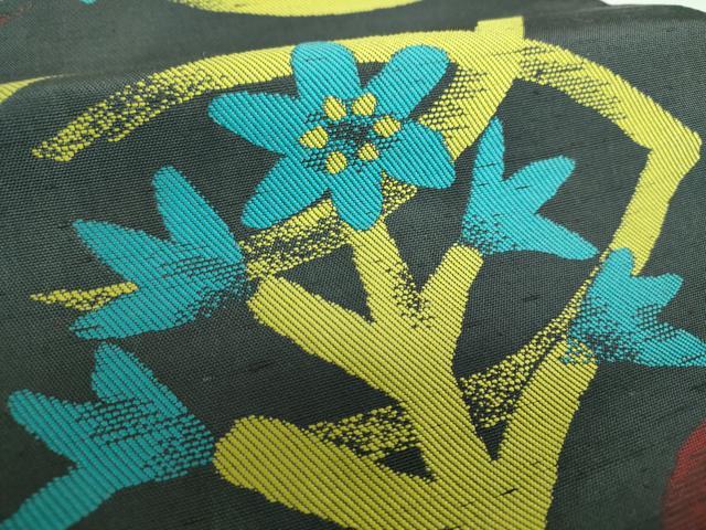 平和屋着物○桝屋高尾 六通柄 本袋帯 紬地 草花文 正絹