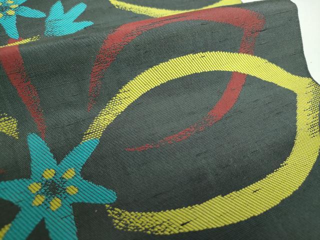 平和屋着物○桝屋高尾 六通柄 本袋帯 紬地 草花文 正絹