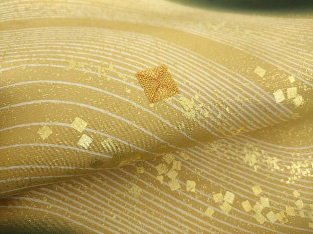 平和屋着物○九寸開き名古屋帯 駒刺繍 箔散らし 金彩 金通し地 正絹