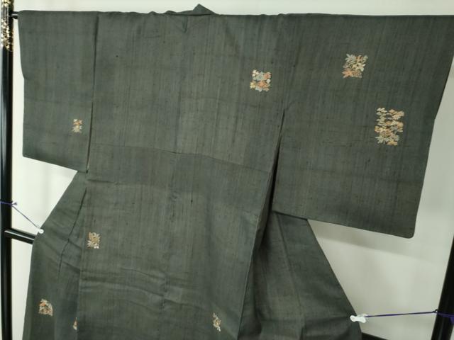 平和屋着物○生紬 訪問着 草花文 正絹 逸品 DAAX4064ps