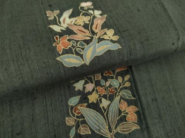 平和屋着物○生紬 訪問着 草花文 正絹 逸品 DAAX4064ps 付け下げ