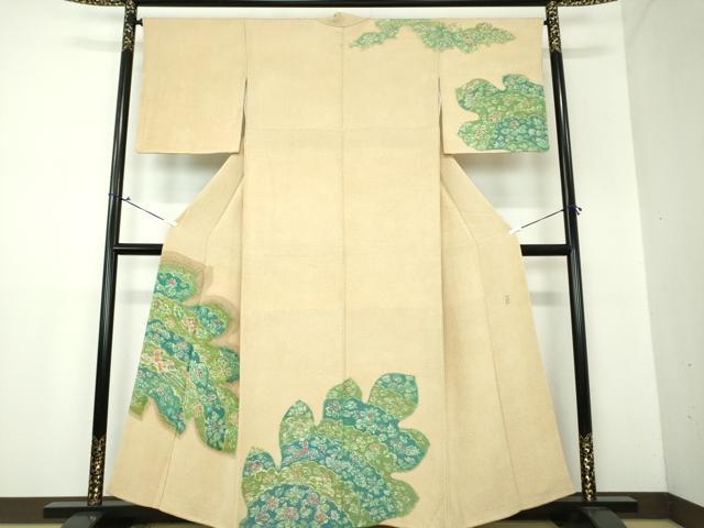 ろうけつ染め着尺 平和屋着物○訪問着 作家物 ろうけつ染め 花鳥文 鬼しぼ縮緬 正絹 逸品