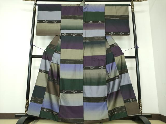 平和屋着物●上質な紬　切嵌横段文　正絹　逸品　DAAX4136ps