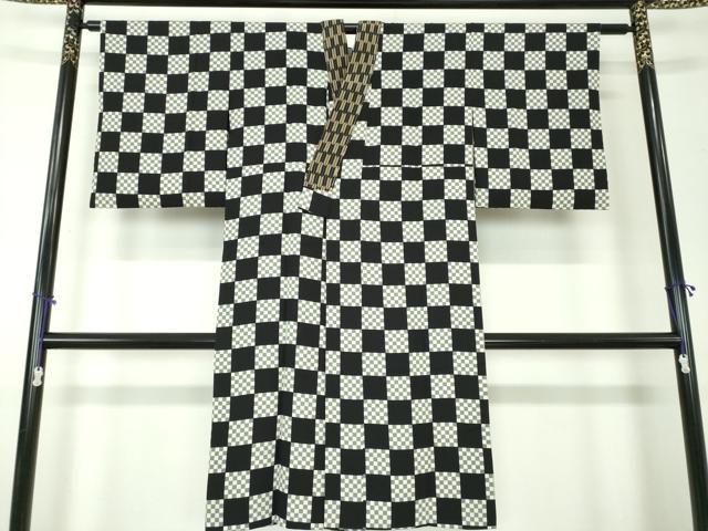 平和屋着物●上質な長襦袢　無双仕立て　市松文様　黒地　正絹　逸品　DAAX4142ps