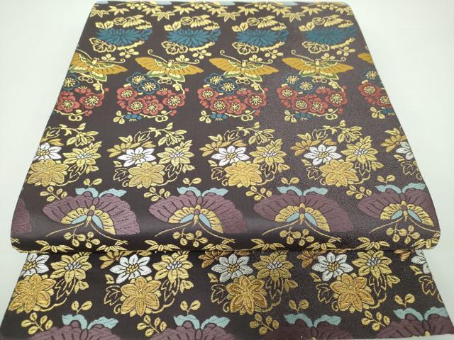 平和屋着物●六通柄袋帯　唐織　梅菊丸に胡蝶文様　金銀糸　正絹　逸品　DAAX4149ps