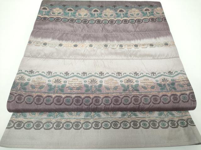 平和屋着物●全通柄袋帯　横段花文　金糸　正絹　逸品　DAAX4158ps