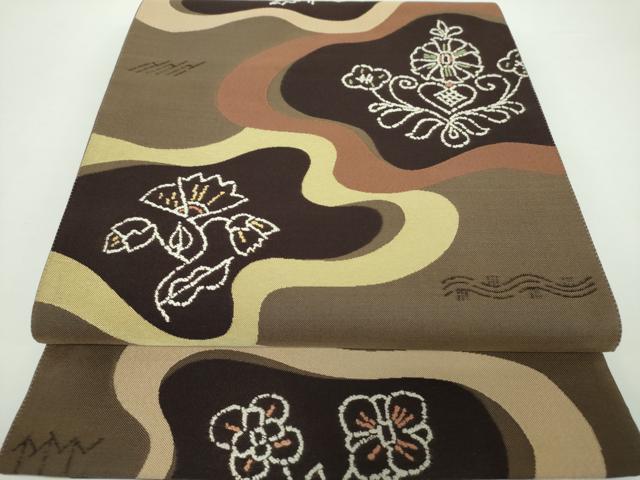 平和屋着物●六通柄袋帯　草花文　正絹　逸品　DAAX4180ps