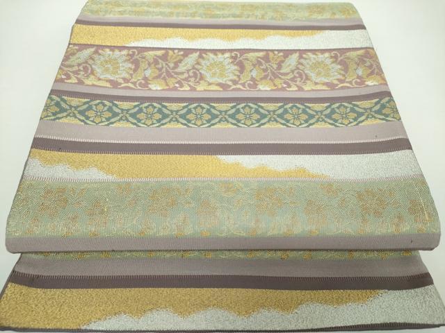 平和屋着物●綴れ　六通柄袋帯　横段花文　金銀糸　正絹　逸品　DAAX4182ps